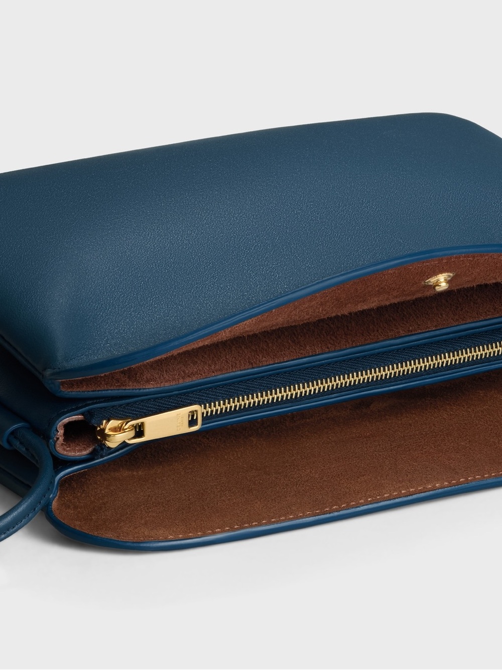 Celine New Trio Blue Leather Messenger Bag with Gold Logo - Picture 3 of 12
